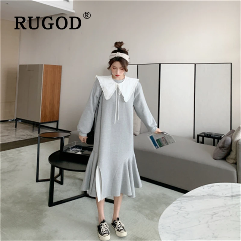 RUGOD модное однотонное зимнее вельветовое длинное платье для женщин Повседневное