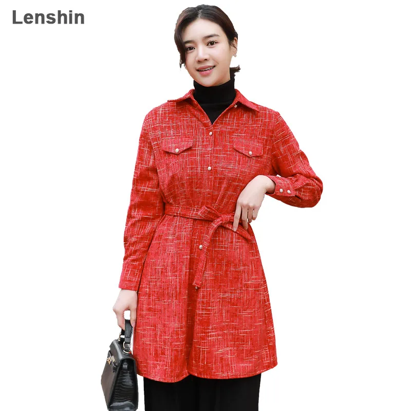 Lenshin fashion High Quality shirt women Turn-down Collar Full sleeve blouse Dress office ladies formal Loose plus size tops