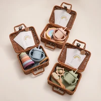 tableware gift set solid food dining appliance waterproof baby bibs feeding food tray dishes plates spoon cup lid baby essential