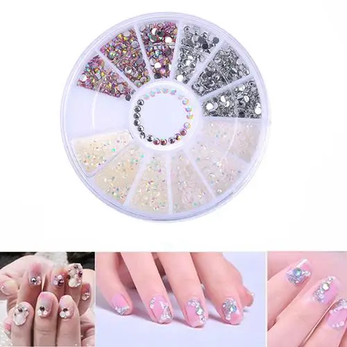 

DIY 3D Nail Art Tips Decoration Charms Round Wheel Crystal Glitter Rhinestones
