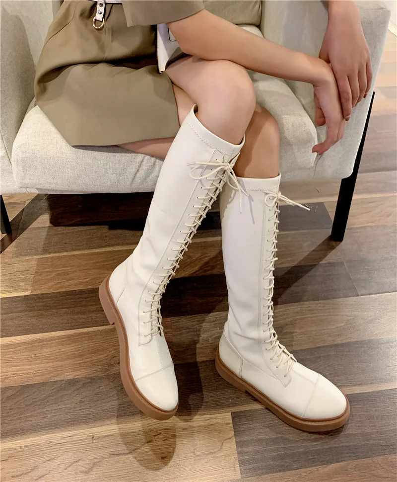 

MORAZORA 2020 winter keep warm new fashion women boots simple lace up solid high quality genuine leather knee high boots