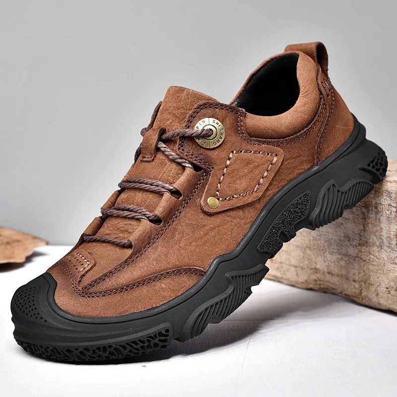 

Genuine Leather Men's Shoes Fashion Outdoor Hiking Oxford Shoes High Quality Non-slip Casual Shoes Retro Men Lace-up Shoes