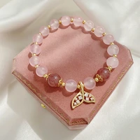 summer girls heart pink and tender strawberry gold bracelet female ins minority design sweet and cool temperament simple
