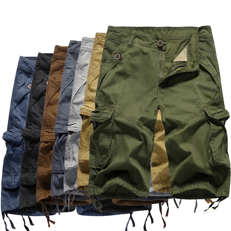 

free shipping New Summer Men's Baggy Multi Pocket Military Zipper Cargo Shorts casual Military style Men Multi-pocket shorts
