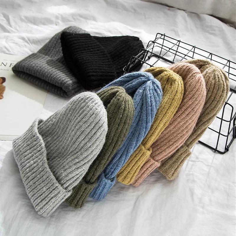 Женские шерстяные шапки 2019 однотонные вязаные теплые мягкие модные простые