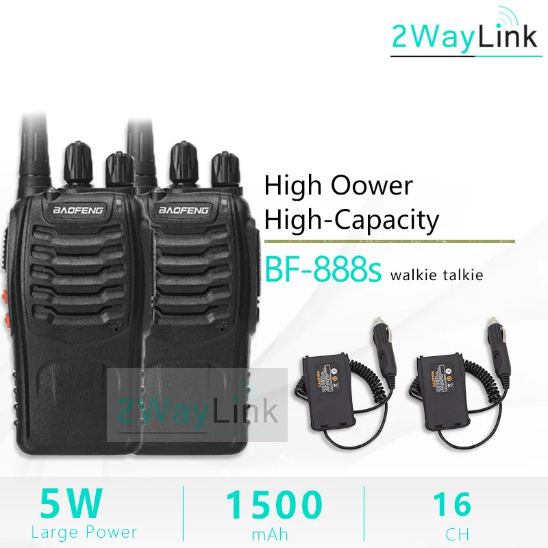 2 шт Baofeng 888S двухстороннее радио с PPT Baofeng 888 Walkies портативное радио Baofeng BF-888S UHF 16CH для качественной связи - Цвет: Add 2 Car Charger