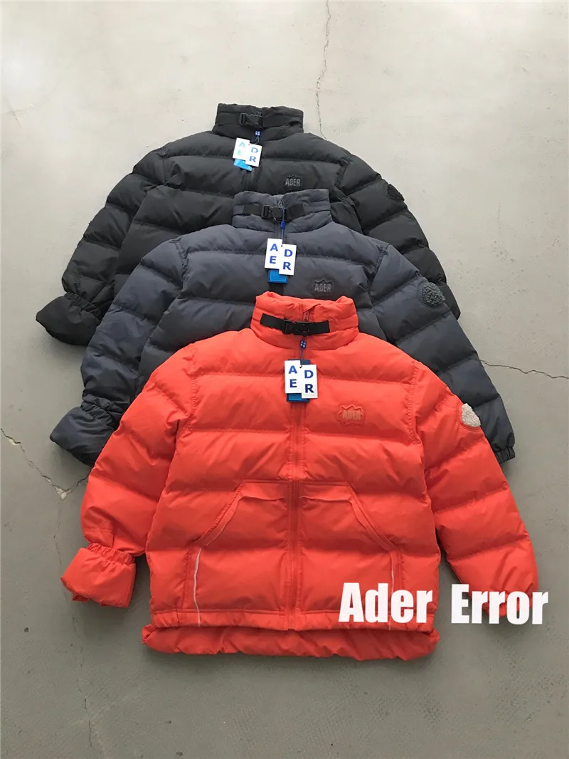 

Winter ADER ERROR Logo Down Coats Men Women Top Quality Zipper Thick Adererror Coat Safety Button Collar Inside Tag Label WY618