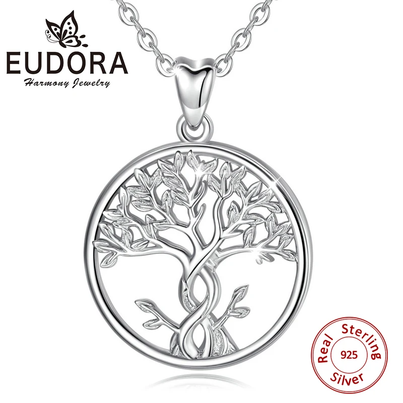 

EUDORA 925 Sterling Silver Tree of Life Necklace Solid Silver Twisted Rowan Tree Charm with Silver Chain or Only Pendant CYD436