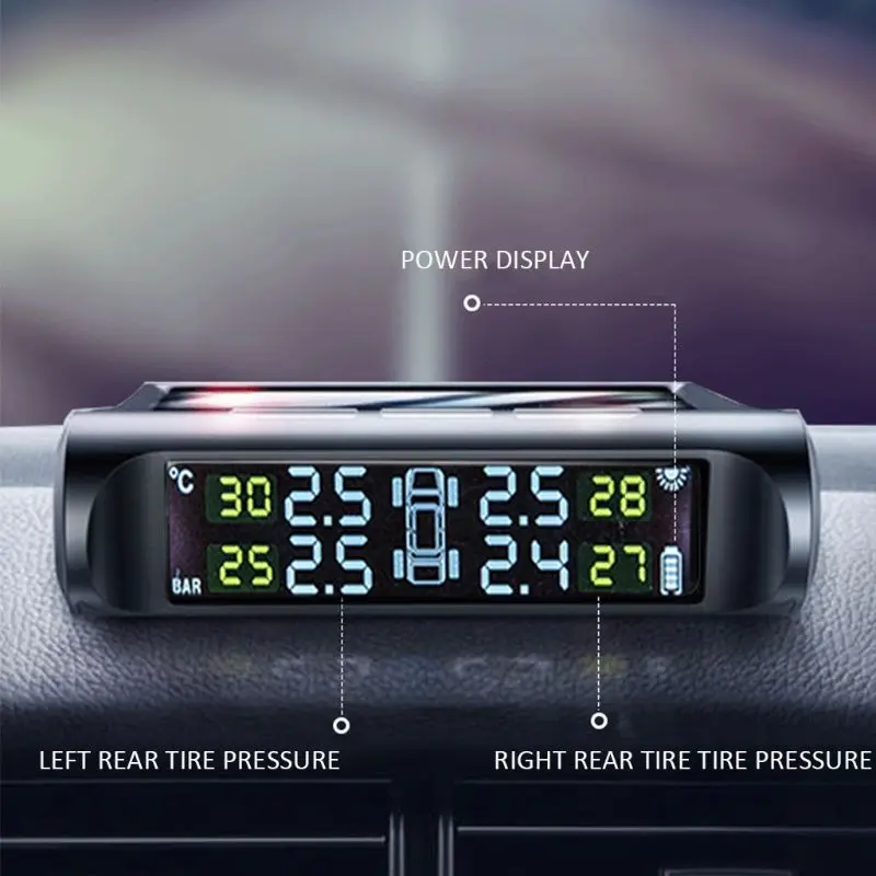 Солнечная Беспроводная TPMS автомобильная система контроля давления в шинах w/4 Внутренний датчик