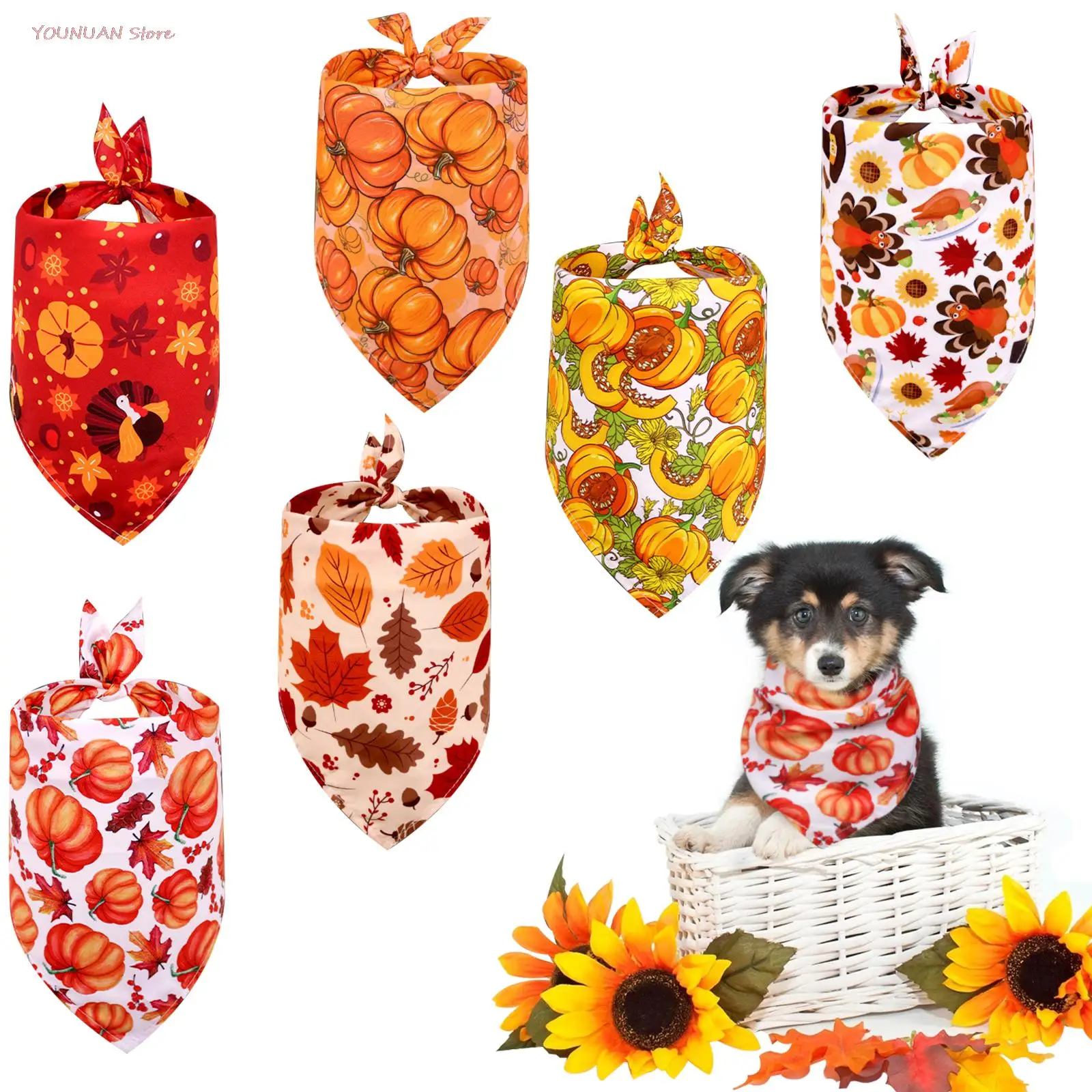 

6 шт., треугольные банданы для собак на День Благодарения
