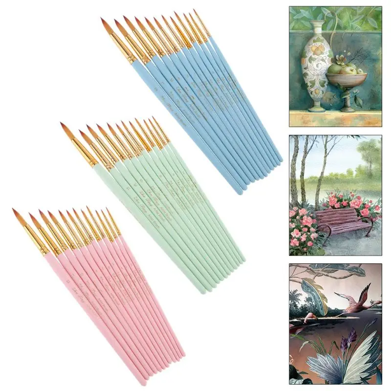 

12Pcs Round Pointed Spike Tip Oil Painting Brushes Nylon Hair Artists Watercolor Paintbrushes Drawing Pen Tools Set