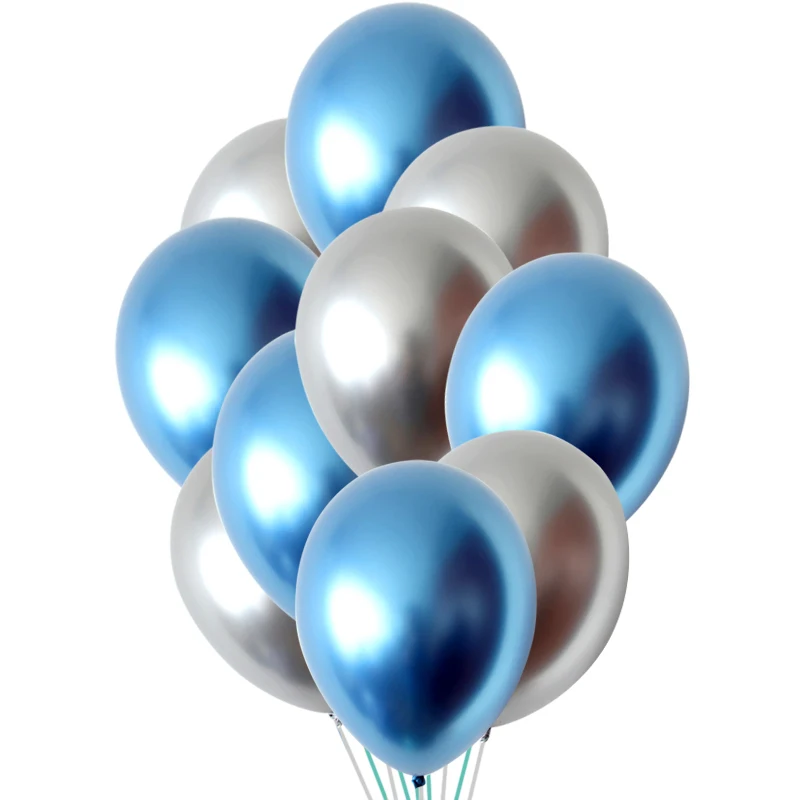Blue Silver 10 шт. 12 дюймов металлические хромированные латексные воздушные шары для свадьбы, Рождества, дня рождения, вечеринки, металлические воздушные шары, воздушные шары для детского душа, декоративные шары - Цвет: Blue Silver