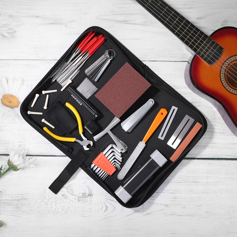 

45pcs Guitar Tool Kit Repairing Maintenance String Leveling Ruler Fret File Set Guitar Care Maintenance Tools with Carrier Bag