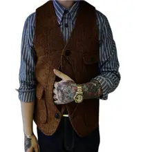 Men's Suit Vest for men Retro Slim Fit Sleeveless Steampunk Vest V-neck Waistcoat chaleco hombre (4)