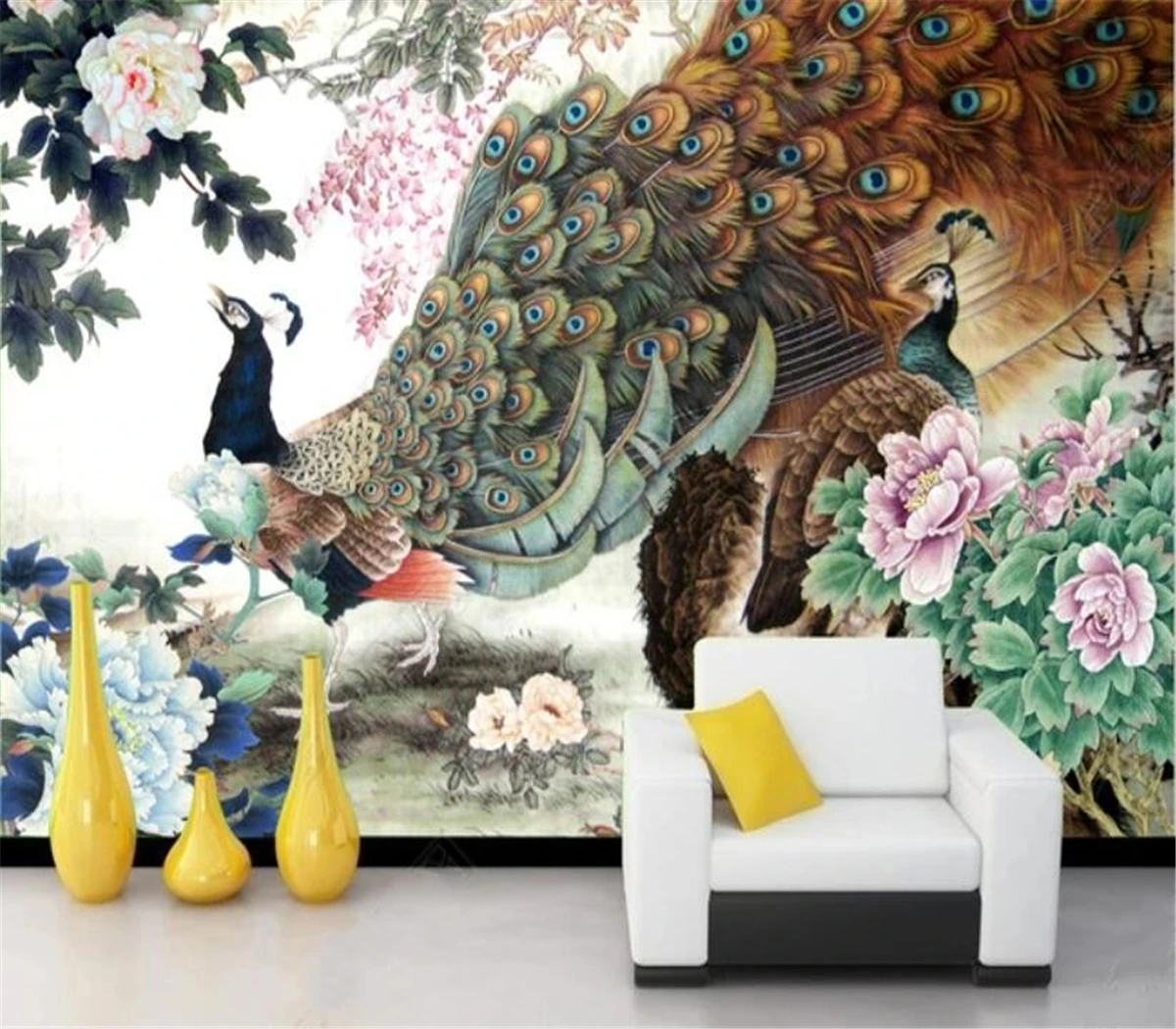 

Beibehang индивидуальные высококачественные обои цветы цветущие богатые китайские картины Павлин Фотообои
