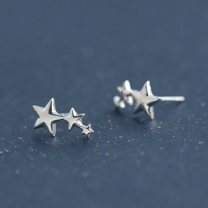 Женские серьги гвоздики из серебра 925 пробы с тремя звездами|fashion stud earrings|stud