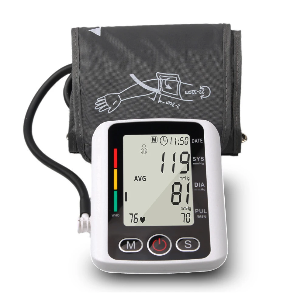 

Pulse Heartbeat Measuring Sphygmomanometer BP Cuff Automatic Tonometer LCD Digital Upper Arm Blood Pressure Monitor PR Machine