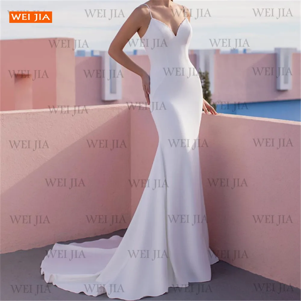 

White Mermaid Wedding Gowns 2021 robe de mariée Backless Satin Women Bridal Dresses Spaghetti Straps Customized платье свадебное