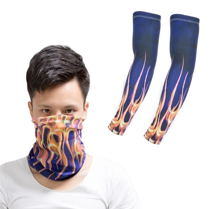 

Cycling Bike Arm Covers Warmers Sleeves Bicycle Arm Warmer Cuffs Outdoor Sport Face Mask Hood Arm Sleeves Set