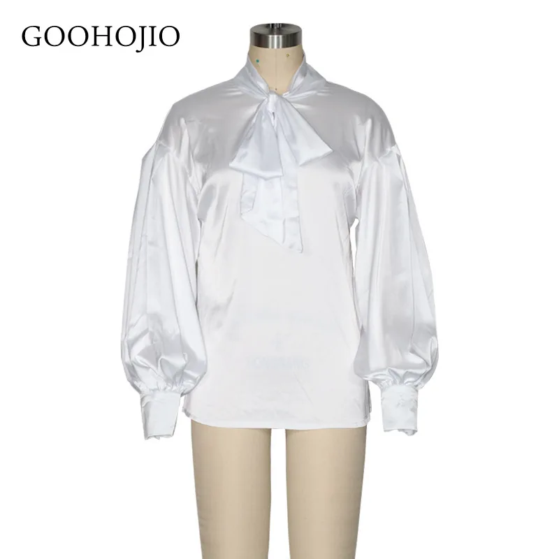 

GOOHOJIO 2021 New Spring Autumn Fashionable Bandage Shirt Women All-match Solid Color Shirt Women Long Sleeve Shirts for Women