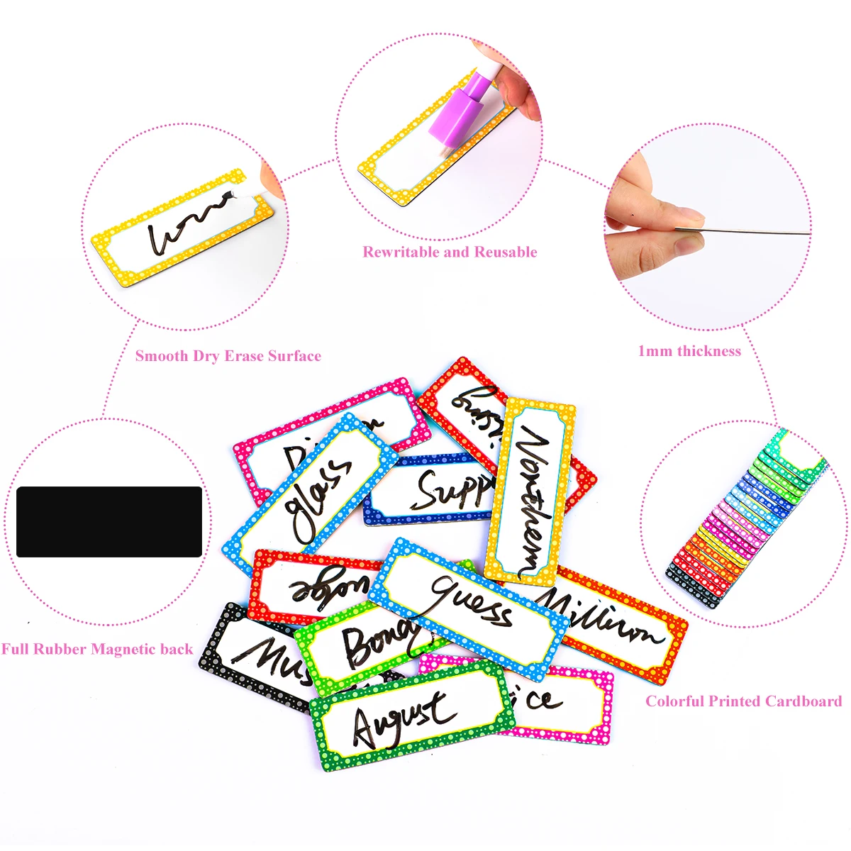 10 colors, a total of 50 with 1 pen(pen cap color random) 8*3cm rewritable message board magnetic refrigerator stickers