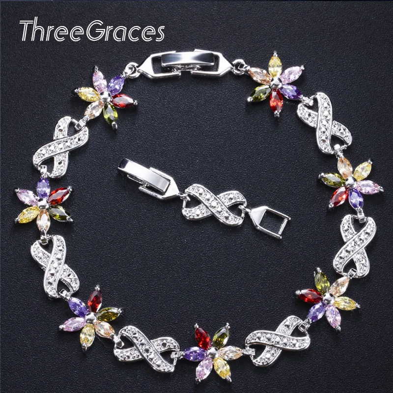 Женский браслет ThreeGraces разноцветный с кубическим цирконием и цветком Infinity BR111 |