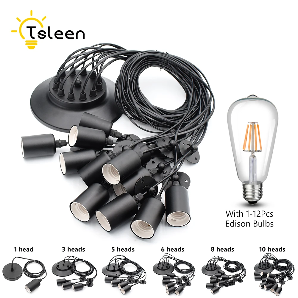 

TSLEEN Retro Pendant Lights Luminaire Lamp Loft E27 E26 Lustre Lamparas Kitchen Home Lighting Abajur Chandelier +COB Edison Bulb