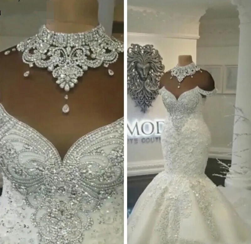 

Luxury Dubai Arabic Mermaid Wedding Dress 2023 Beading Crystals Court Train Plus Size Bridal Gowns Custom Vestido De Mariee