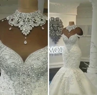 luxury dubai arabic mermaid wedding dresses 2021 beading crystals court train plus size bridal gowns custom vestido de mariee