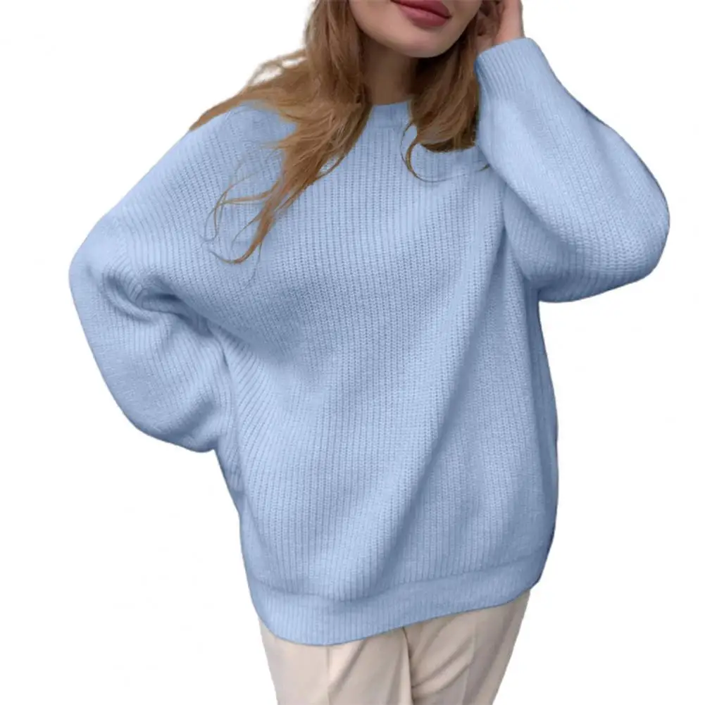 

Women Sweater Candy Color Lantern Sleeve Casual Plain Weave Thicken Knitted Jumpers Ladies Sweaters Autunm Winter