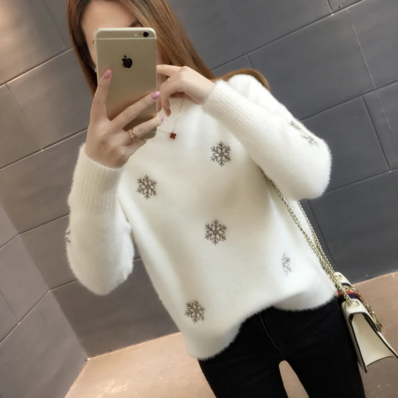 

Sweater in qiu dong outfit on female loose outside the new western style thickening imitated mink wool joker render unlined uppe