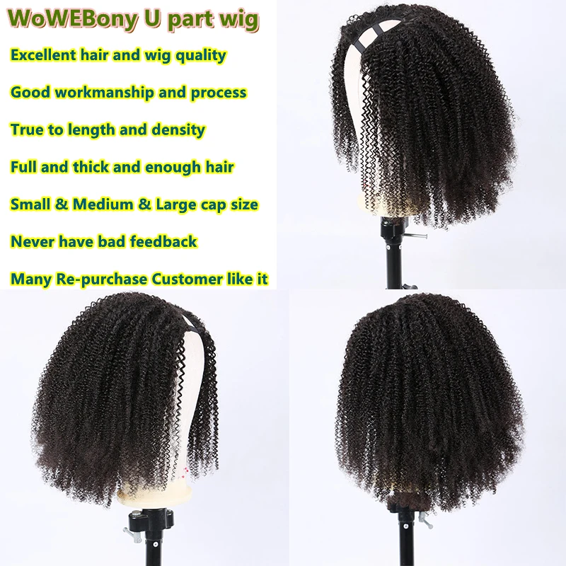 Murah Rambut Palsu Keriting Afro U Part Wig Untuk Wanita Kulit Hitam Rambut Manusia Virgin Wig Tanpa Lem Ketebalan 250 Wig Setengah Keriting 4b 4c Wig Terbuka U