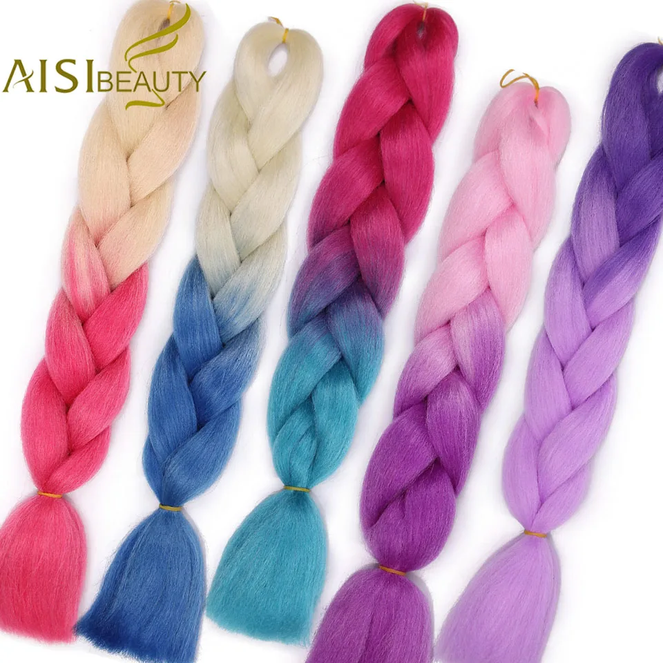 AISI BEAUTY, Синтетические длинные Омбре косички, огромные косички, вязанные, Kanekal, волосы для наращивания, радужные косички, волосы, розовый, блонд