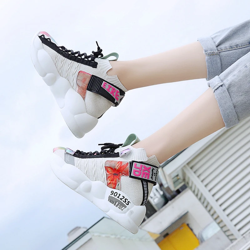 Lucyever/модные носки из микрофибры Женские осенние дышащие кроссовки на платформе