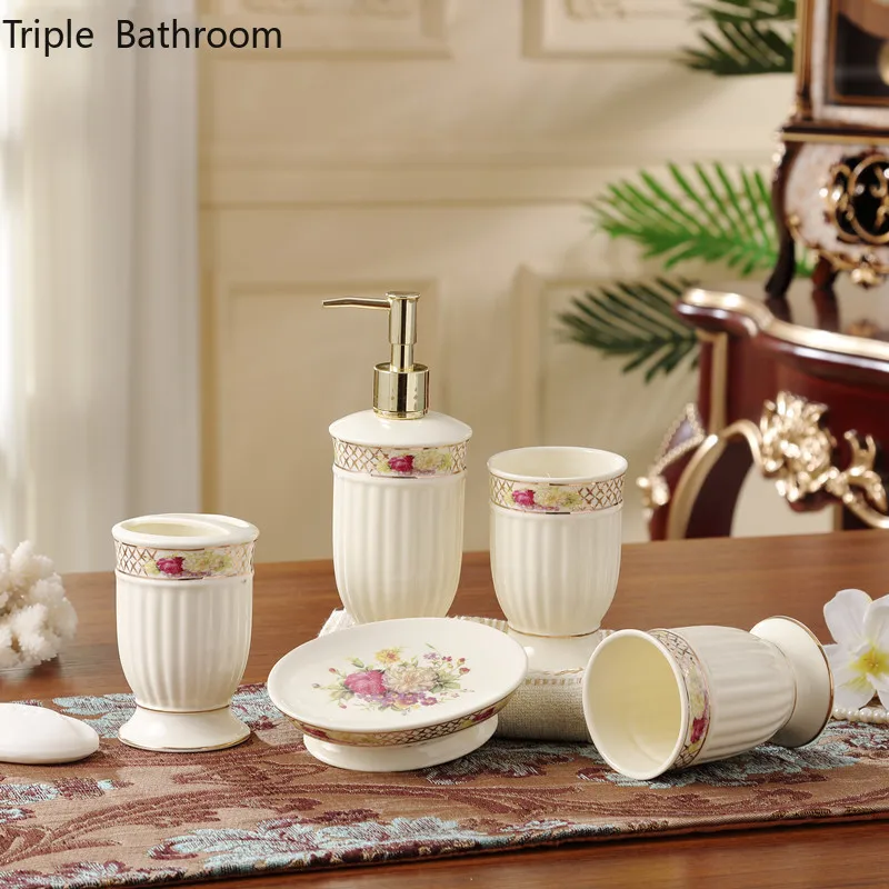 

WSHYUFEI Ceramic wash set bathroom accessories furniture decoration Couple Tooth Mug Lotion bottle soap dish Toothbrush holder