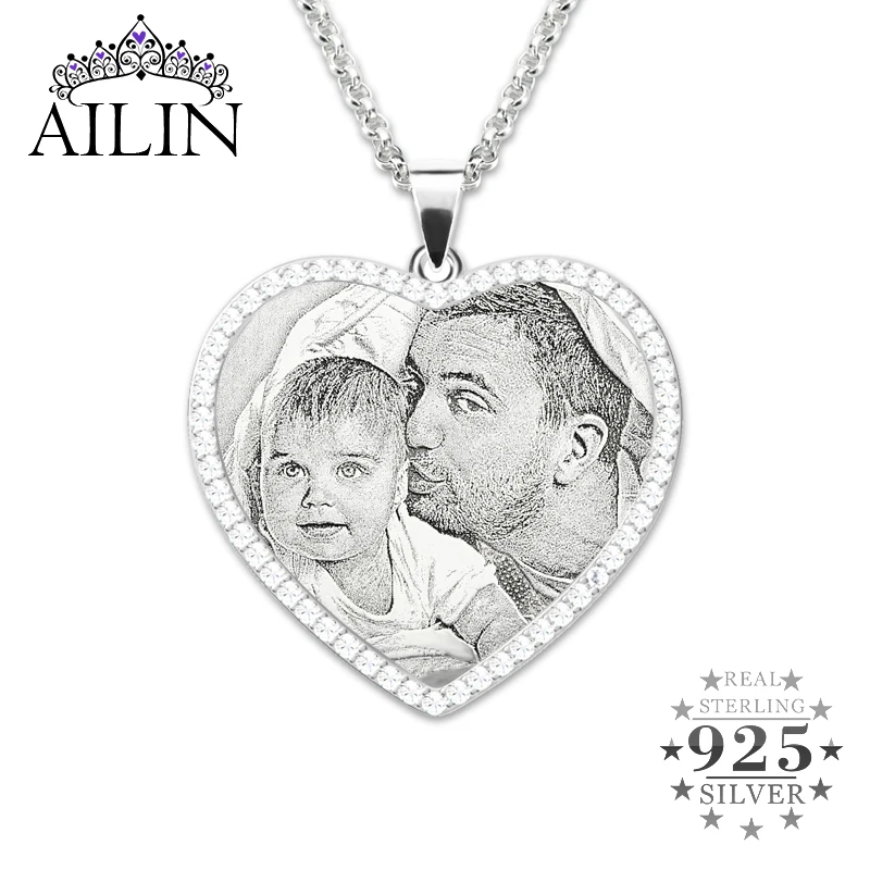 AILIN ожерелье из серебра 925 пробы в форме сердца персонализированное фото с