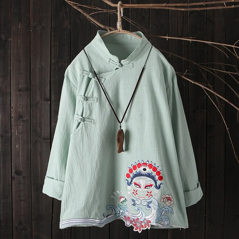 2020 китайский Топ белая ханьфу кофточка Ципао Тан костюм хлопок вышивка