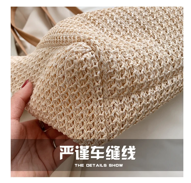 

Simple Fashion Women Straw Shoulder Underarm Bags Large Capacity Girls Travel Casual Tote Elegant Female Bowknot Top-handle Bag