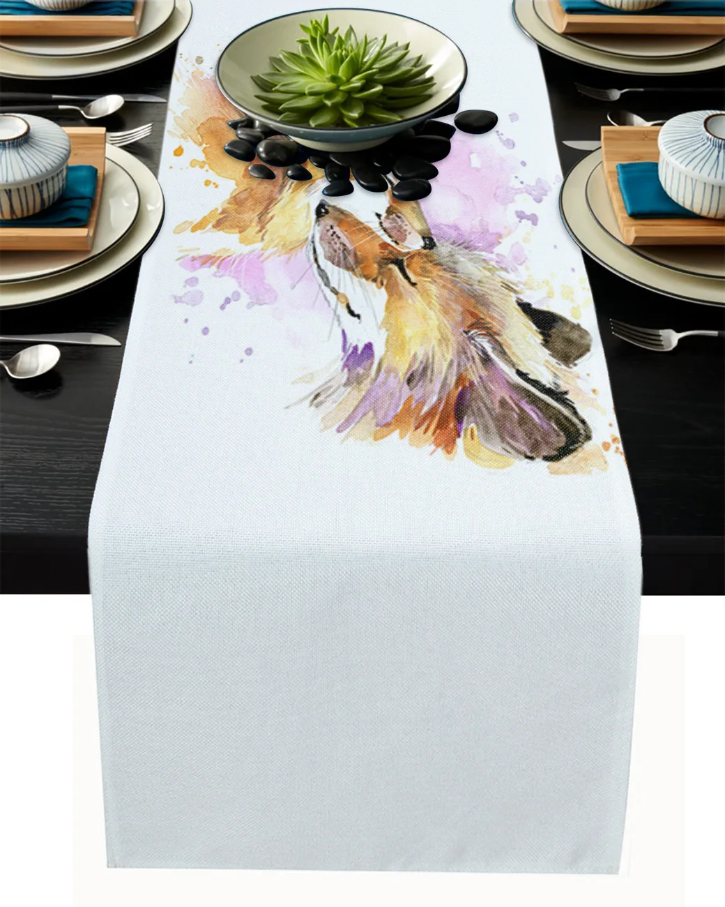 

Watercolor Fox Father Love Table Runner Modern Wedding Decorations Dinning Table Runners Placemat Christmas Decorations
