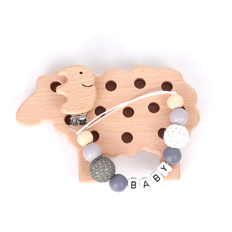 

3 Pcs/Set Baby Nursing Chewing Toys Shower Gifts Pram Pendant Rattle Pacifier Chain Clip Bracelet Infants Wooden Teether