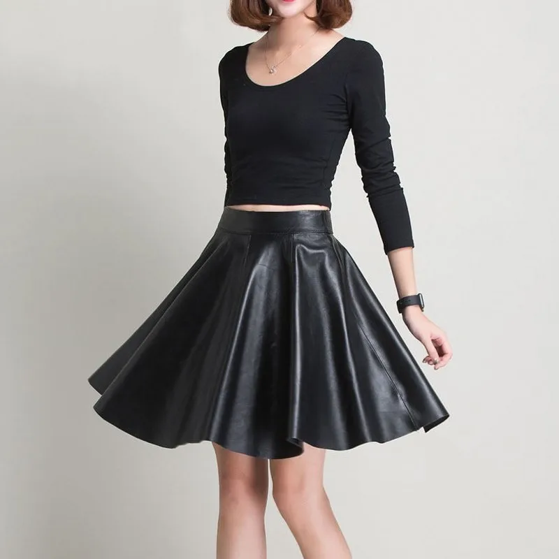 

Fashion 2020 100% Real Leather Skirt Women Brand OL Sheepskin Pleated Skirts Red High Waist Knee Length Skirt Plus Size 4XL