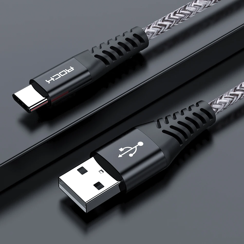 Серый ROCK USB 3A type-C кабель QC 3,0 Быстрая зарядка для Xiaomi Redmi Note 7 Дата-кабель для зарядки мобильного телефона для samsung S10 S9 S8 A50 - Цвет: Серый