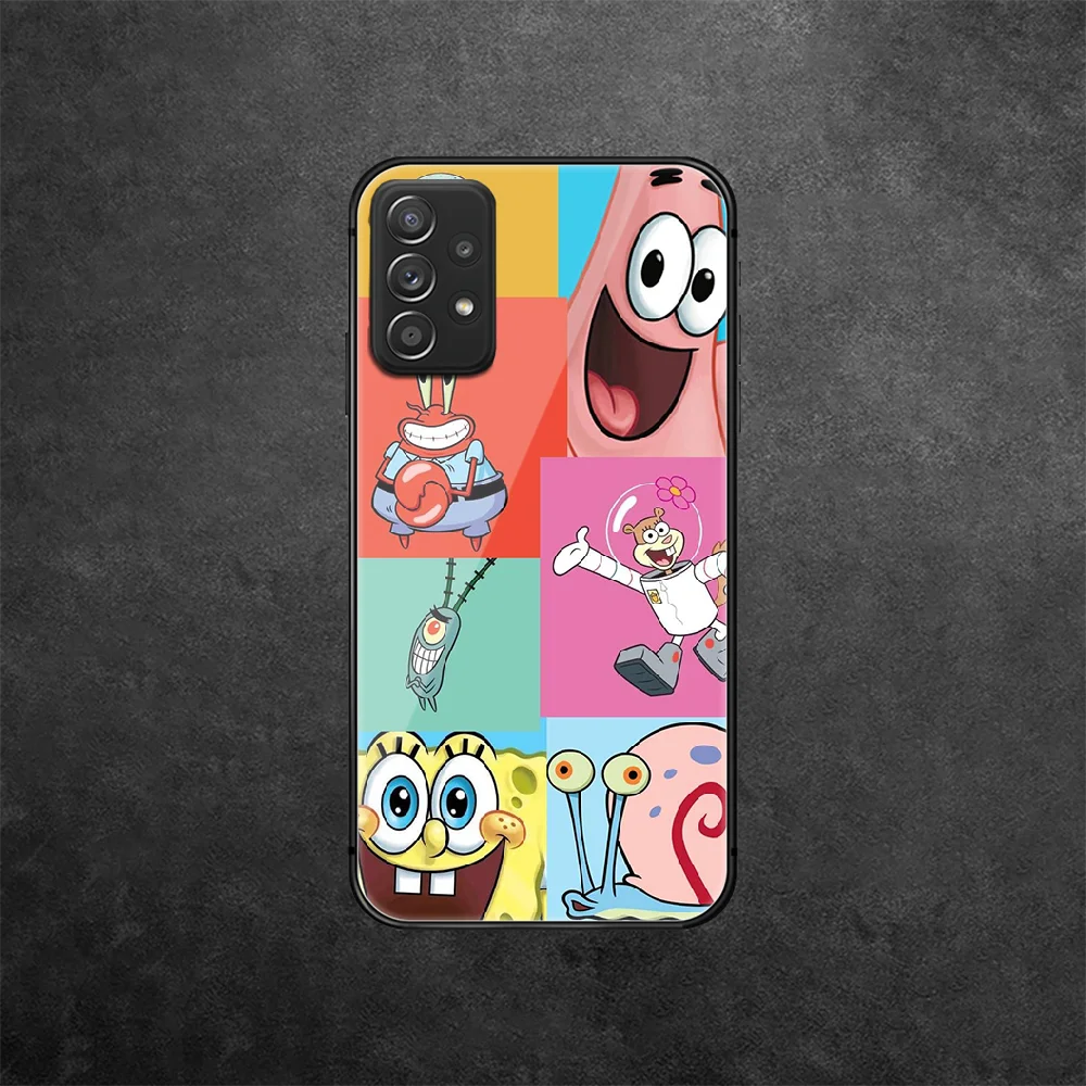 

SpongeBobs-SquarePants Tempered Glass Phone Case Cover For Samsung Galaxy A 10 12 20 E 21 30 32 50 40 51 52 70 71 72 S Back Cell