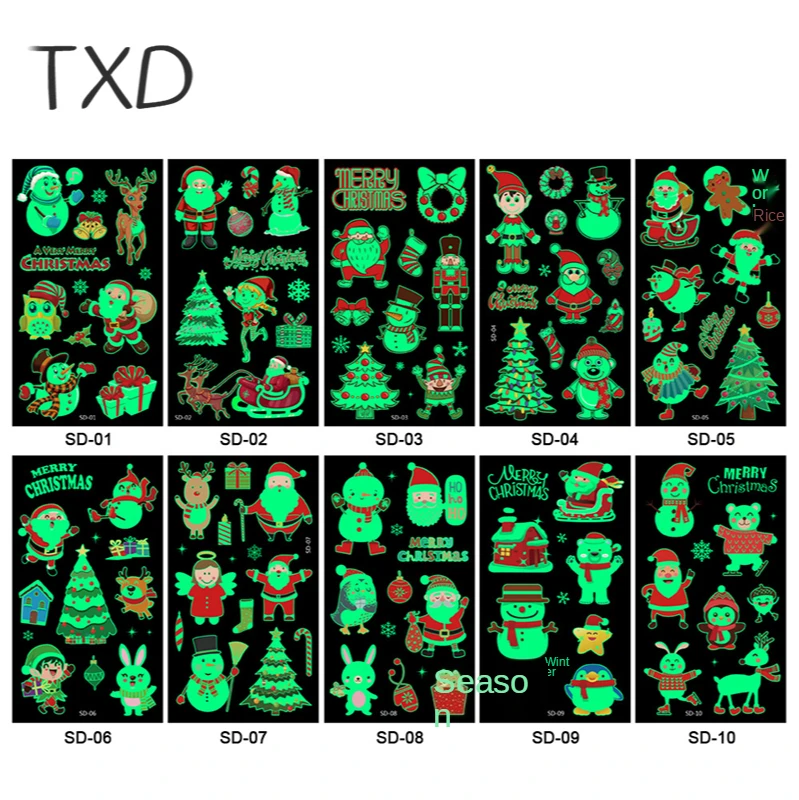 

Рождественские светящиеся наклейки для татуировок TXD, Детские Мультяшные водонепроницаемые и потостойкие светящиеся наклейки, новые милые...
