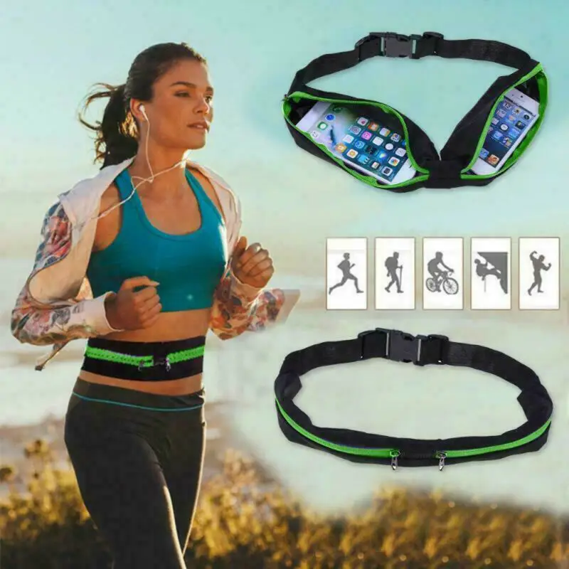 

New double Pocket Runner Waist Belt Bag Pack Pouch Bum Sport Jogging Gym Fitness Casual Waterproof Adjustable Unisex Waist Bag