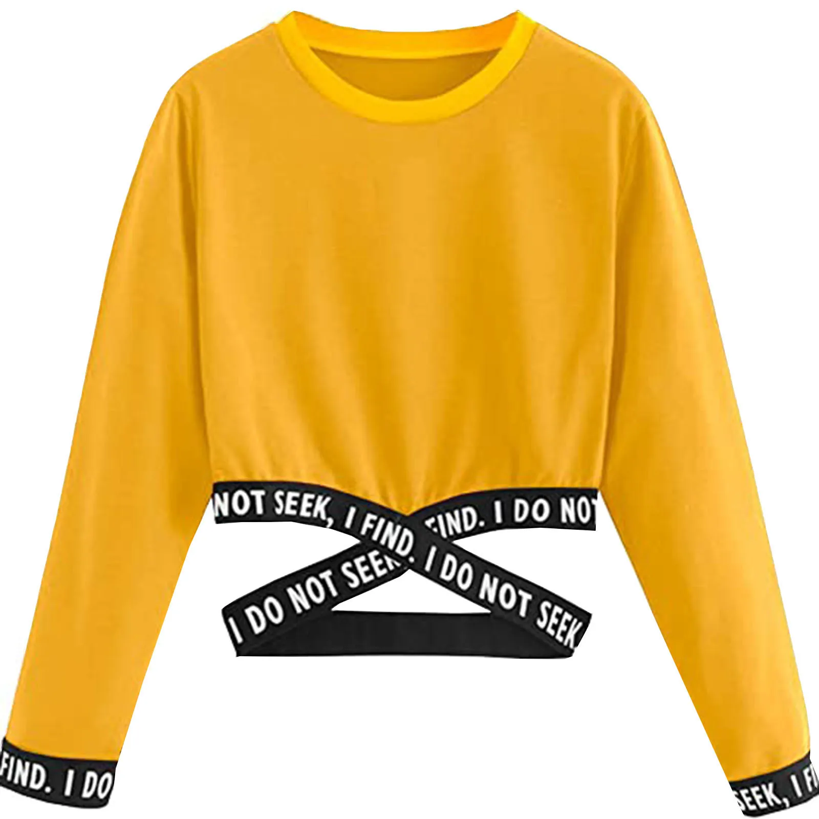 Женский Укороченный свитшот с надписью I DO NOT SEEK круглым вырезом и длинным рукавом