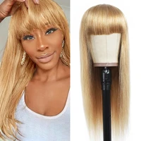human hair wig with bangs straight hair colored honey blonde brazilian hair full machine wigs for black women non remy ijoy