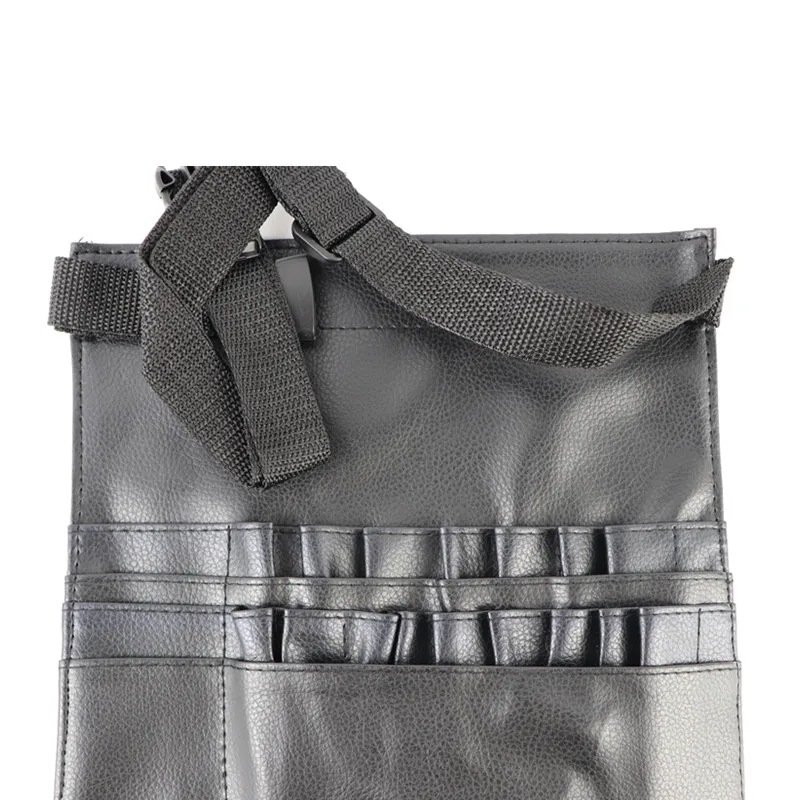 Большая вместительная черная полиуретановая косметичка поясная сумка для