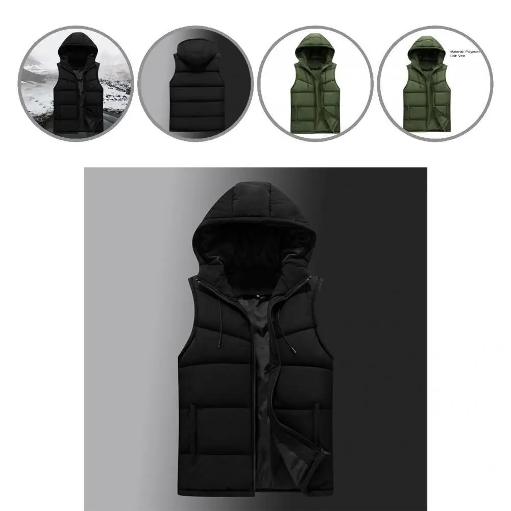 

Outdoor Winter Waistcoat Zipper Closure Padded Vest 3D Cutting Cold Resistant Solid Color Men Sleeveless Jacket