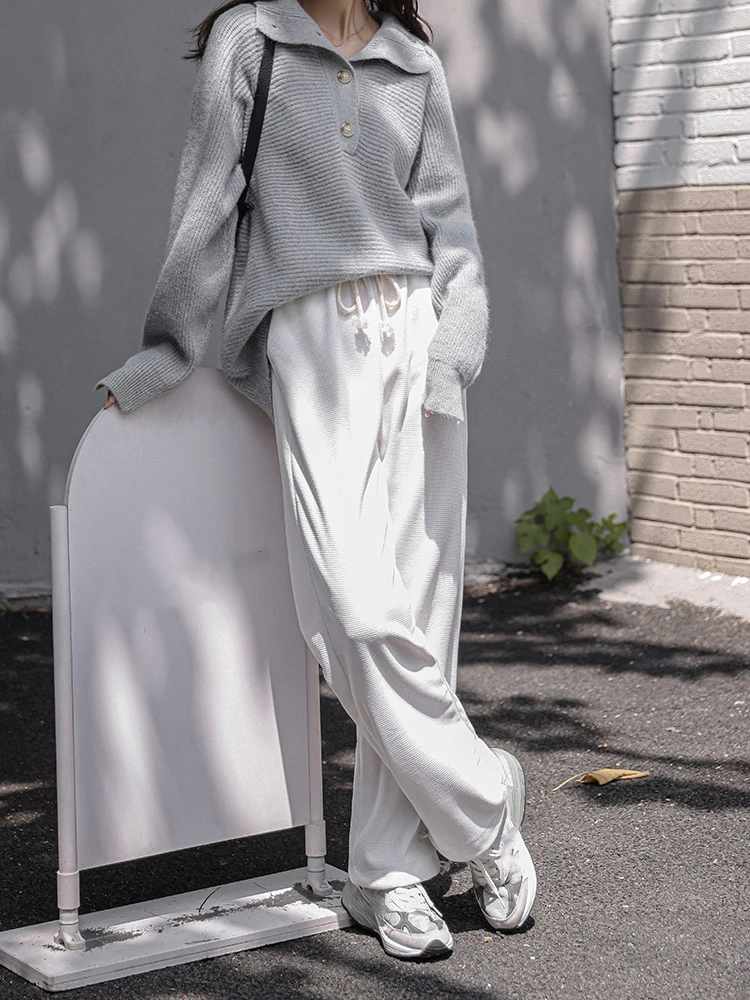 Женские хлопковые прямые брюки тонкие длинные в Корейском стиле с высокой талией